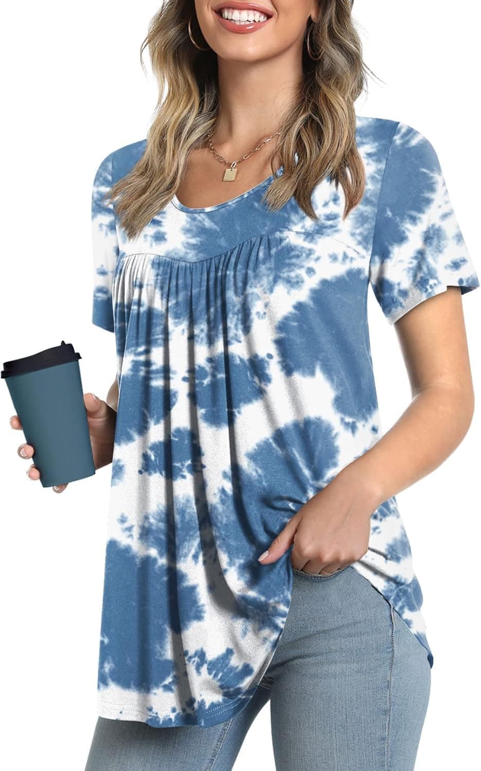 LONGYUAN Women Summer Casual Tops Short Sleeve Tunic Hide Belly Shirts Elastic Blouse