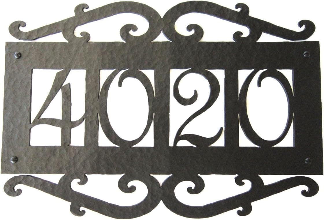 Spanish Mediterranean Custom Hammered Wrought Iron Address Plaque APH14