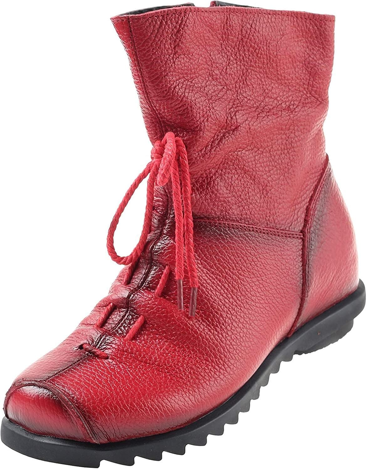 Mordenmiss Women's Cap Toe Boots Handmade Ankle Oxford with Side Zipper