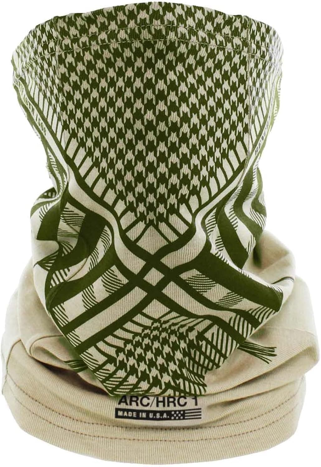 BENCHMARK FR Flame Resistant Face Mask Neck Gaiter - CAT1 (Army Green American Shemagh - Beige)