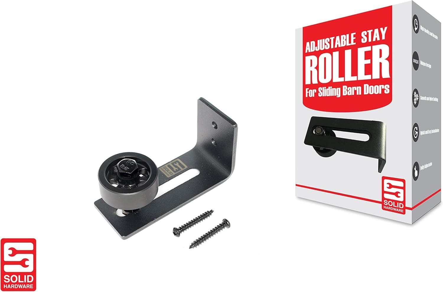 Adjustable Barn Door Floor Guide Stay Roller | Wall Mounted for Barn And Sliding Door | Durable Black Powder Coated Heavy Duty Hardware for Sliding Barn Doors | Super Smooth Guide | by Solid Hardware.