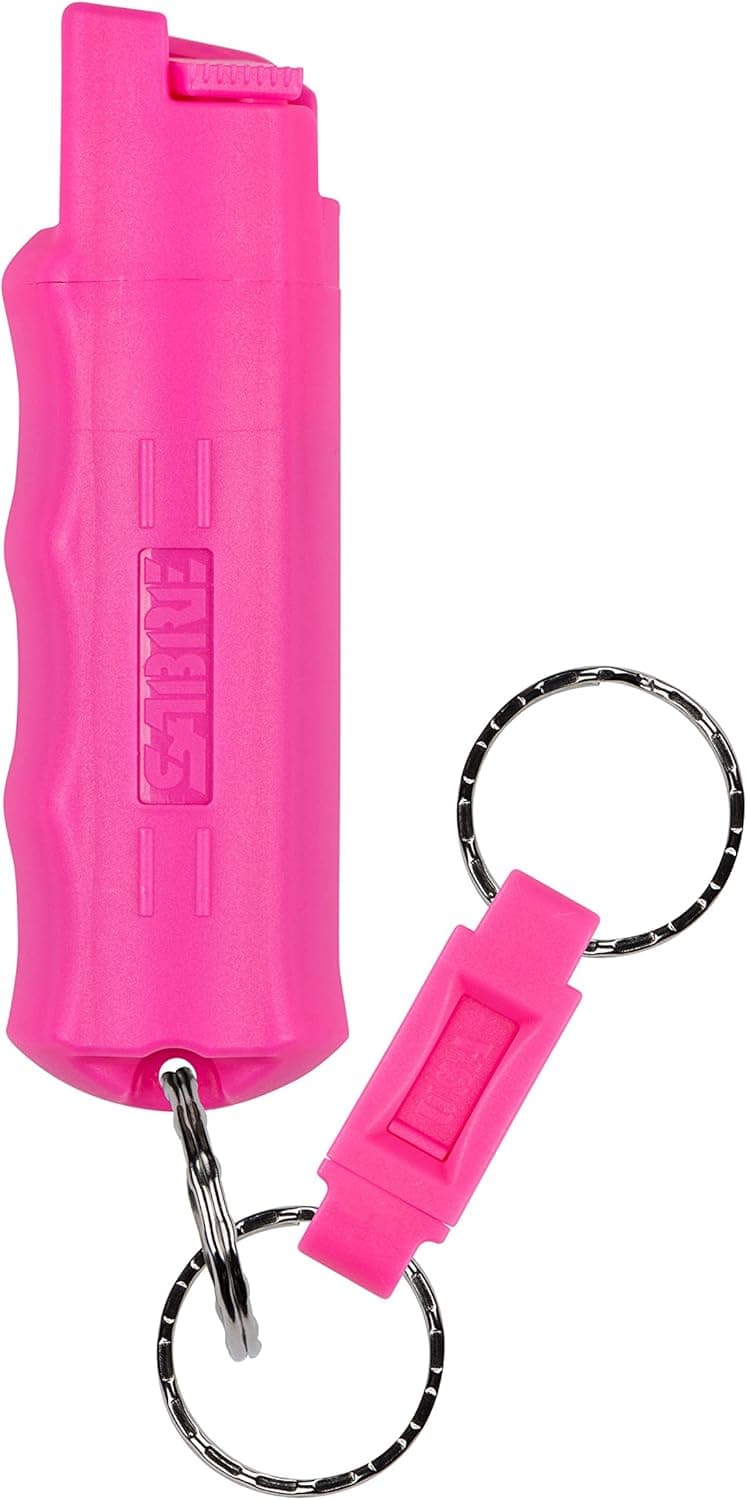 SABRE Campus Safety Pepper Gel with Quick Release Key Ring, Protect Against Multiple Threats with 25 Bursts, Gel is Safer, Ergonomic Finger Grip