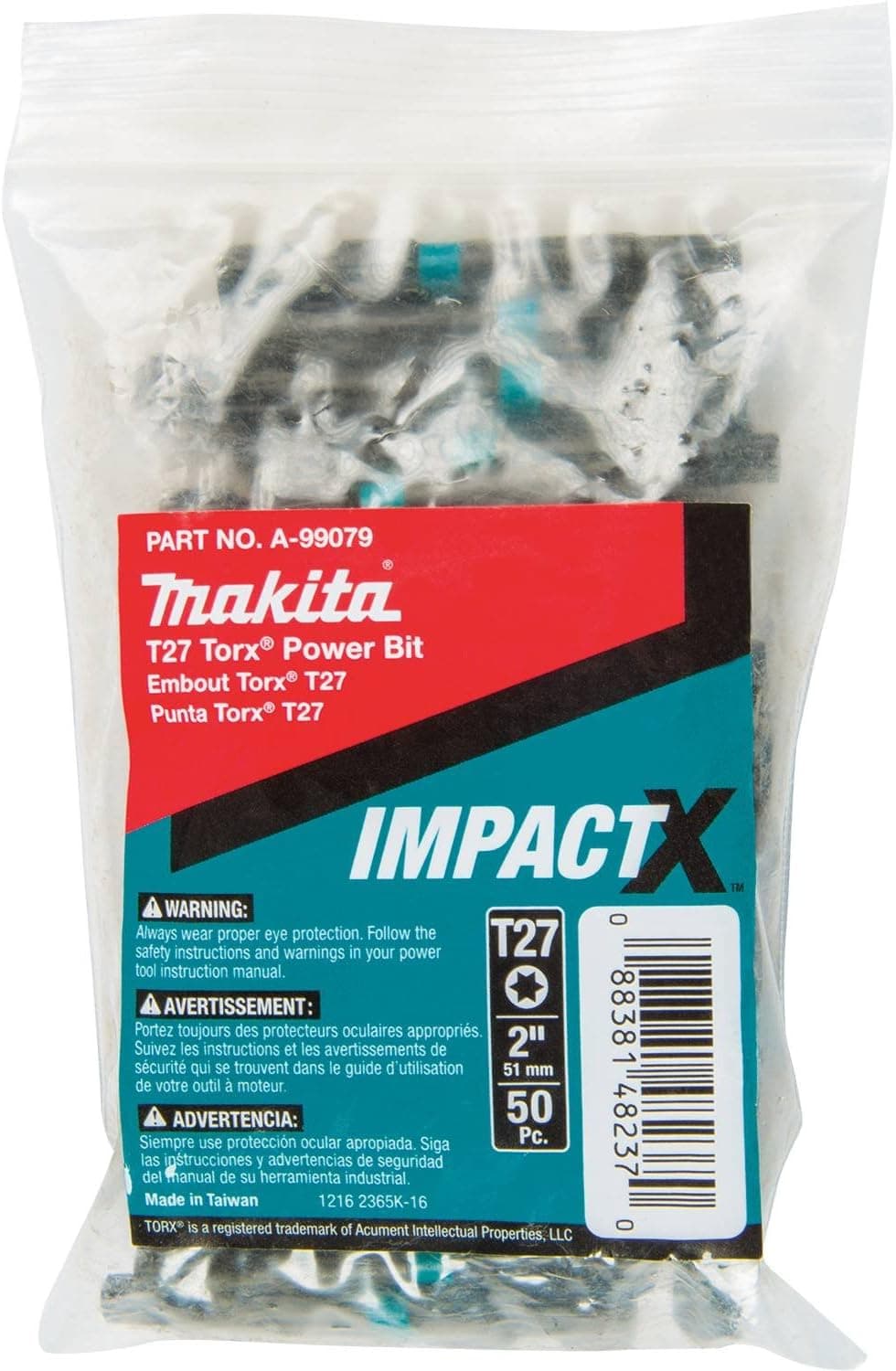 Makita A-99079 Impactx T27 Torx 2″ Power Bit, 50 Pack, Bulk