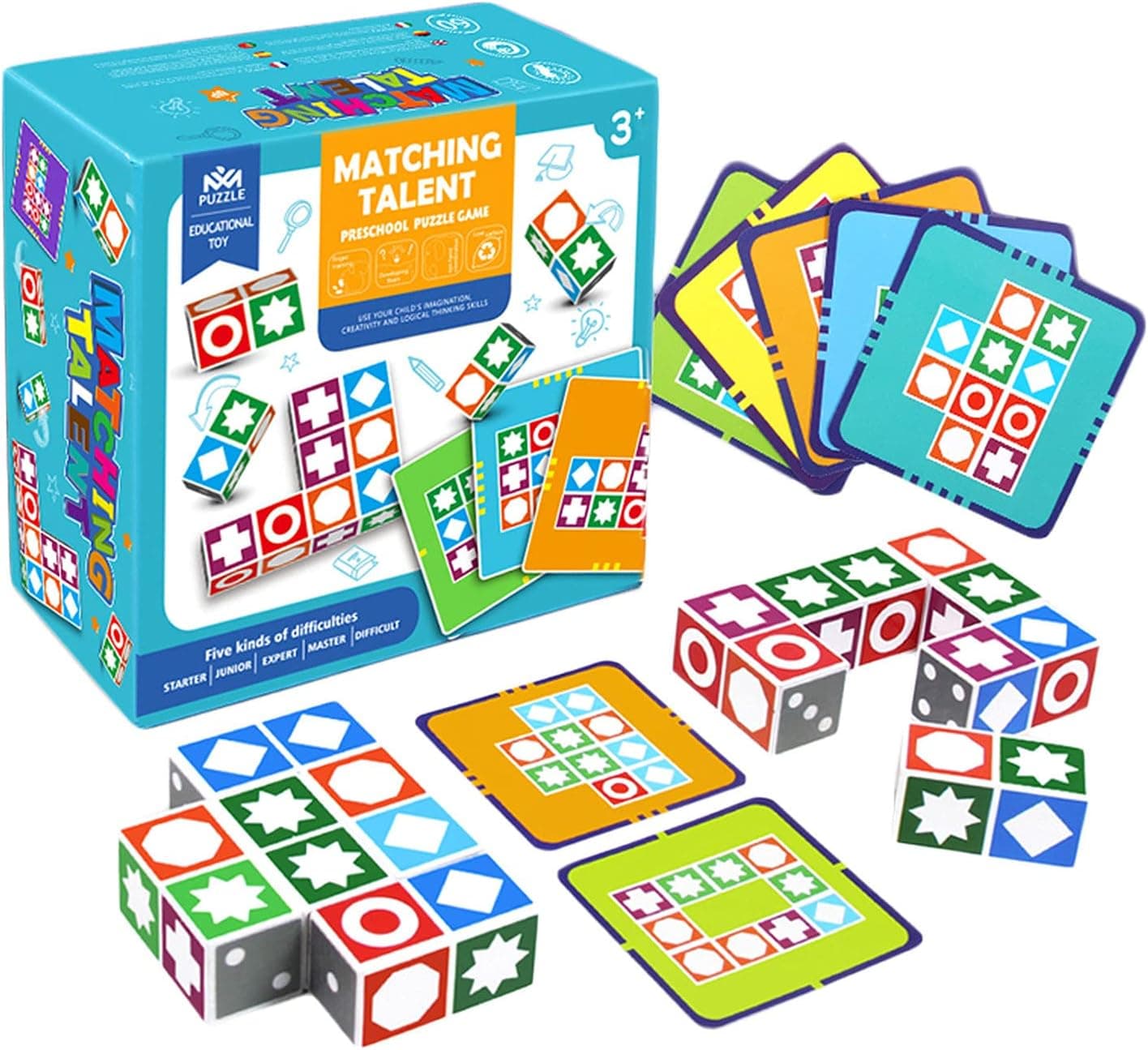 varbertos Wooden Matching Game Puzzle Games Match Family Board Games for Family Night, Puzzle Building Cubes Educational Toy Memory Game for Kids and Adults