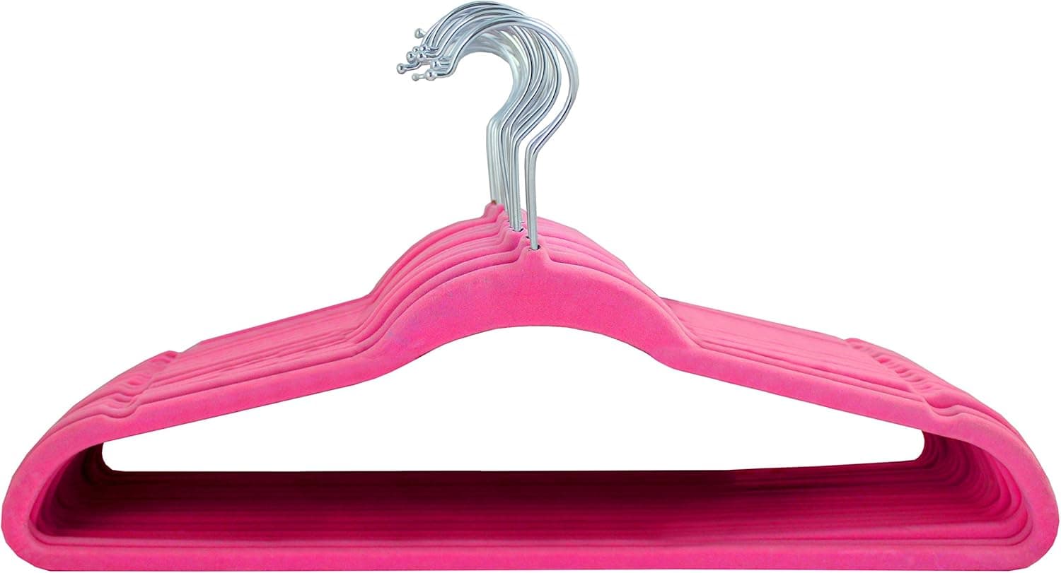 Kenton Grey Adults Size, Premium Heavyweight Velvet Hangers – Ultra-Thin, Space Saving, No-Slip, Strong & Durable For Adult Clothing - Set of 10, Hot Pink