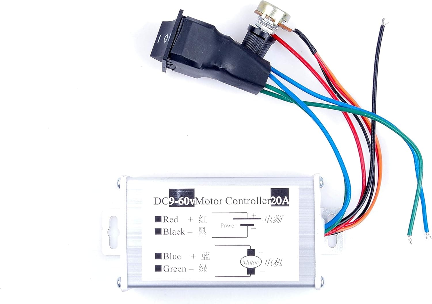 LIVISN DC Motor Speed Controller, Brush Motor Driver Controls Module DC 9V-60V 12V 24V 36V 48V 60V Motor Pulse Width Modulator Regulator 20A 1200W PWM Monitor Dimmer Governor with Switch & Knob