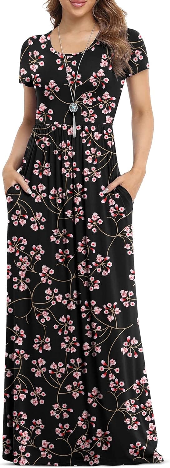 VIISHOW Women Short Sleeve Casual Maxi Dresses with Pockets