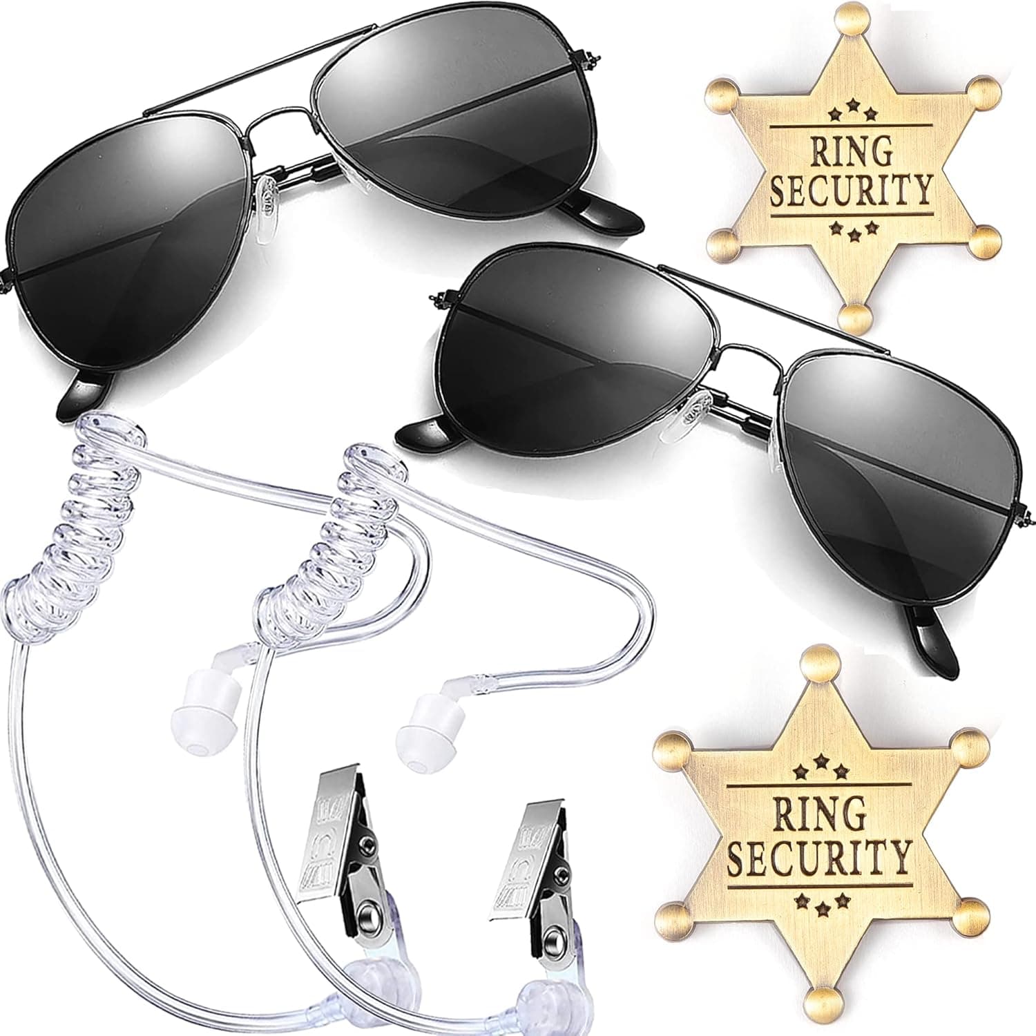 Ring Wedding Bearer Security:Ring Wedding Security Set Sun Glasses + EarPiece Cosplay + Ring Badge Ring Box Bearer for Kids Outfit Spy Police FBI Toys