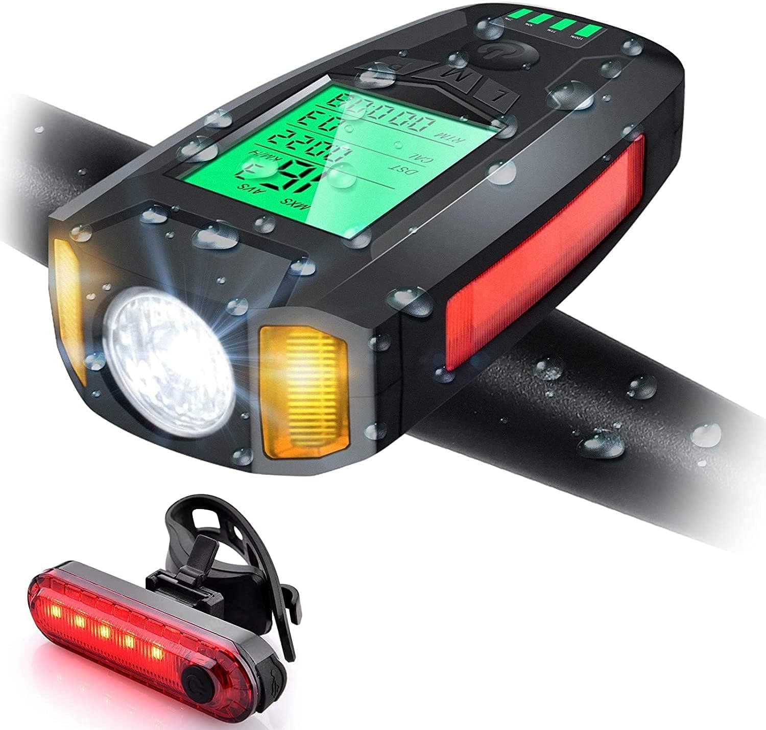 Bike Lights for Night Riding, USB Rechargeable with Bike Lights Front and Back Bike Speedometer with LED Bicycle Light Front and Rear Bike Headlight for Electric Adults Mountain Bikes