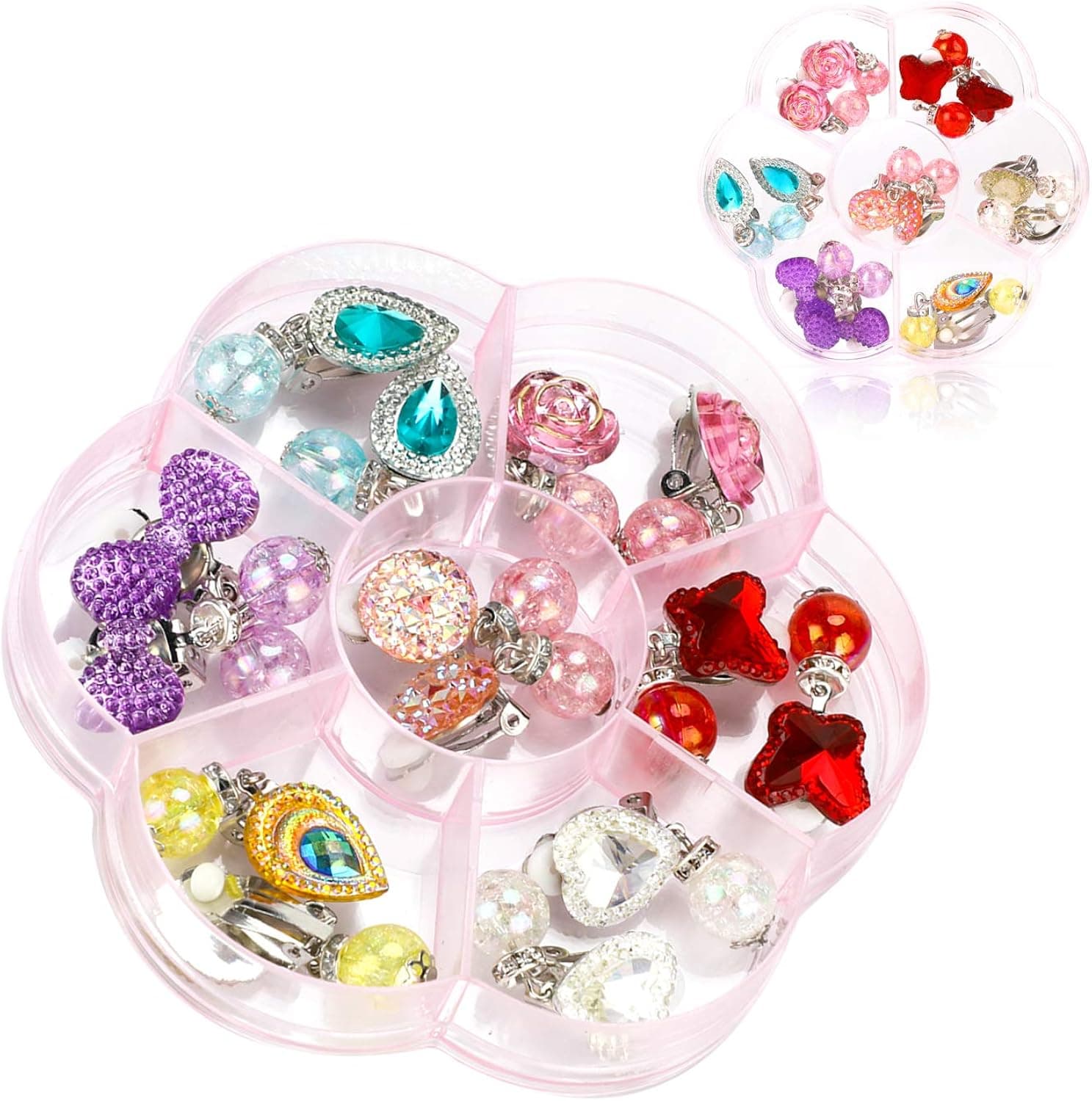 Hifot 7 Pairs Clip on Earrings Girls, No Pierced Design Earrings Dress up Pretend Princess Play Jewelry Accessories for Kids