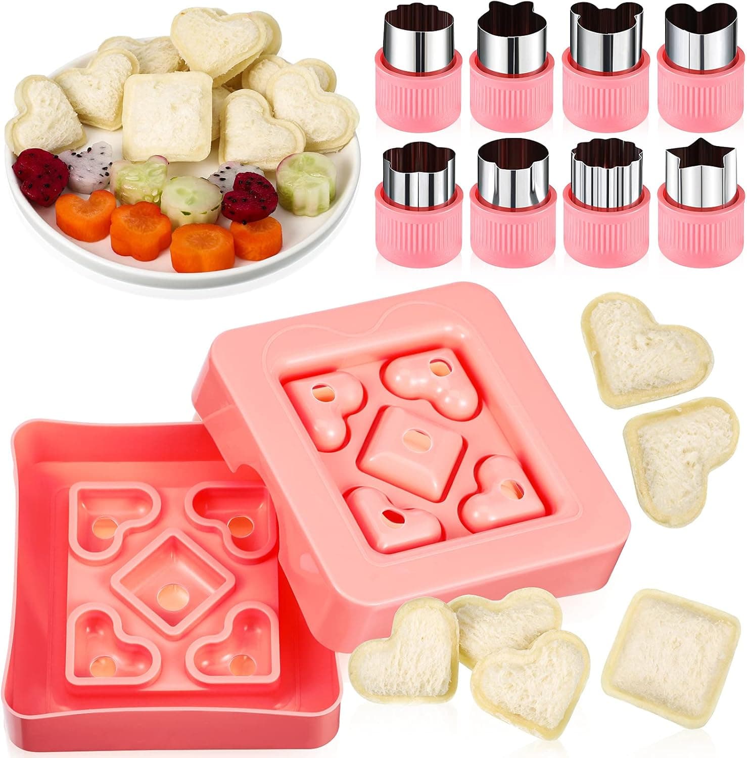 9 Pieces Sandwich Cutter Set Mini Sandwich Cutter Decruster DIY Pocket Sandwich with Vegetable and Fruit Cutters Shapes Sandwich Cutter and Sealer Bread Crust Cutter Bento Box Accessories for Kids