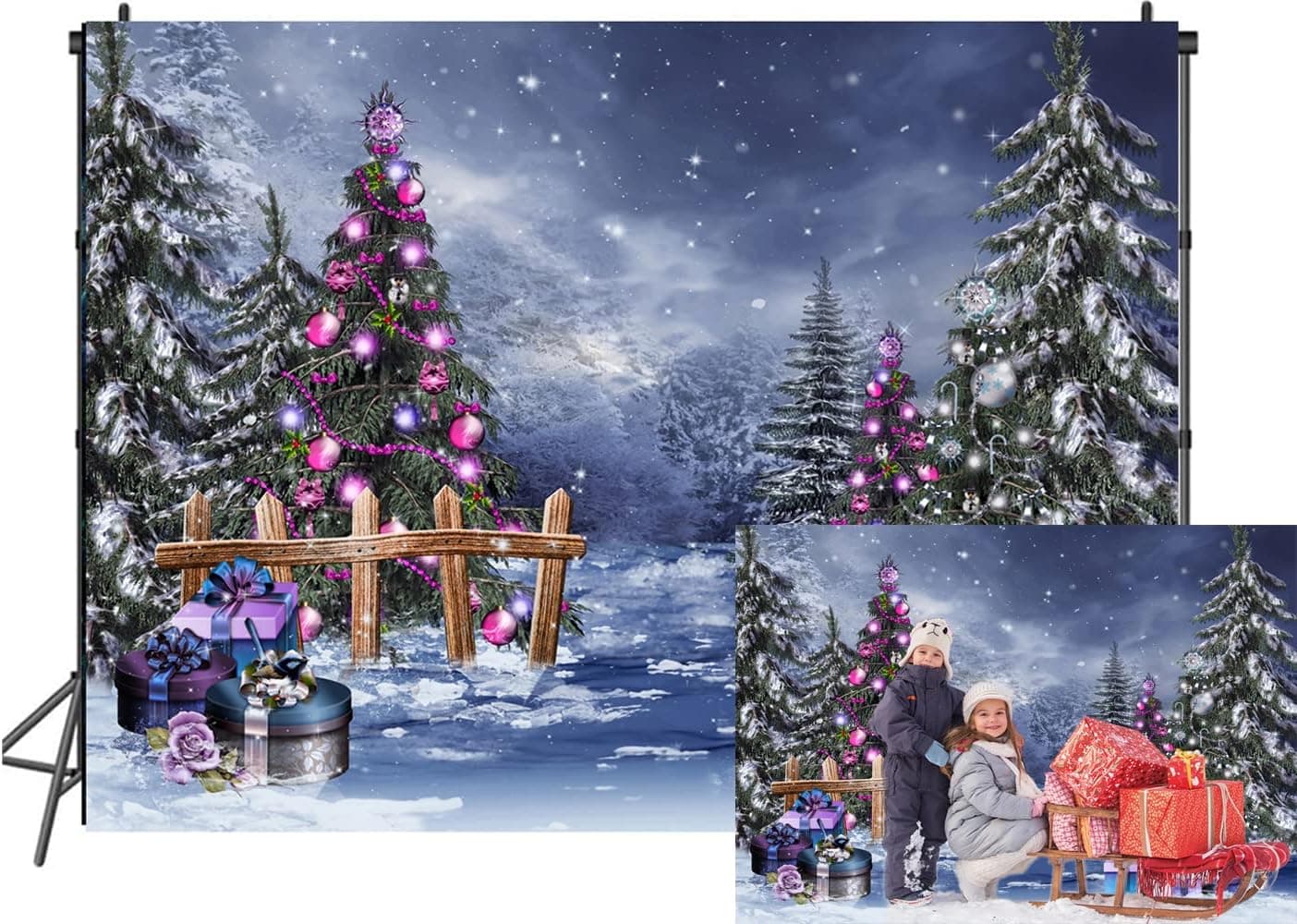 LTLYH 7X5ft Winter Forest with Christmas Trees Backdrop Christmas Photo Backdrop Christmas Theme Decorations Background Winter Snowflake Forest Background 163