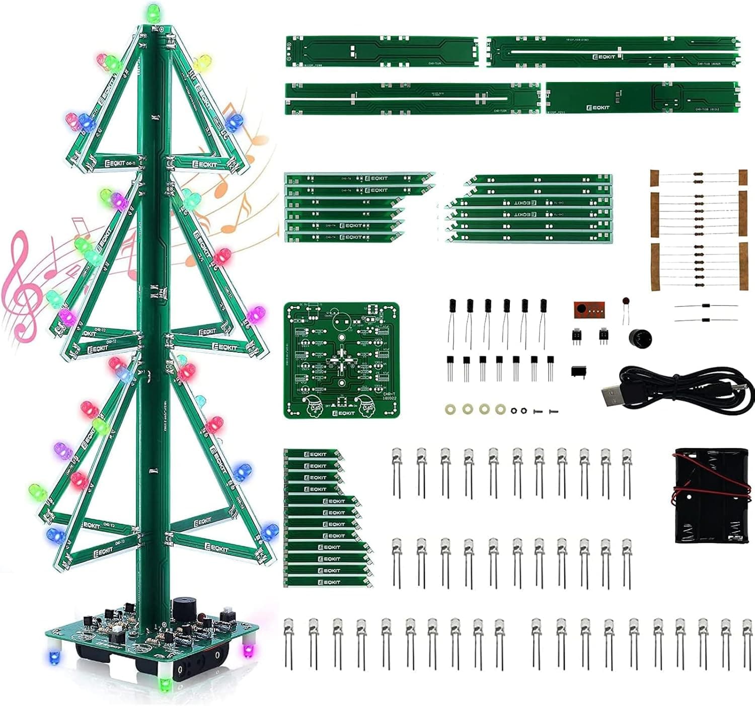 PEMENOL DIY Soldering Kit, 12.4 Inch Musical Christmas Tree Soldering Project Kit 3D RGB LED Flashing Xmas Tree for Christmas Gift Soldering Practice STEM