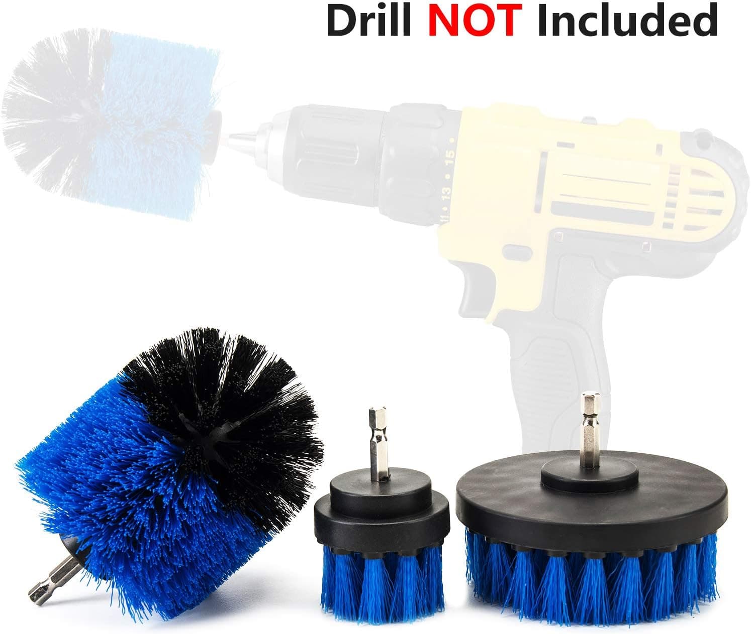 ETERNA 3Pc Drill Brush Set Cleaning Tool Attachment Kit for Scrubbing Cleaning Tile, Grout, Shower, Bathtub (Blue)