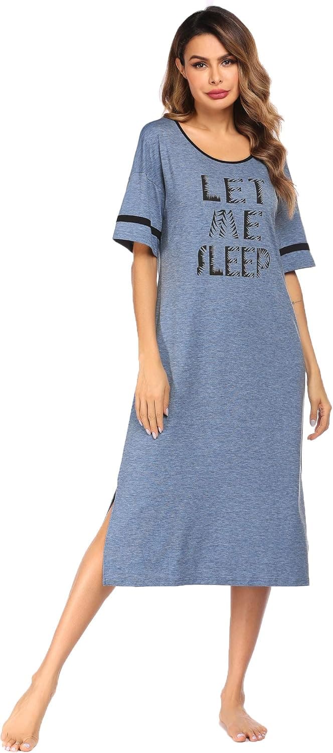 Ekouaer Nightgowns for Women Short Sleeve Sleepwear Comfy Sleep Shirt Caftan Loungewear