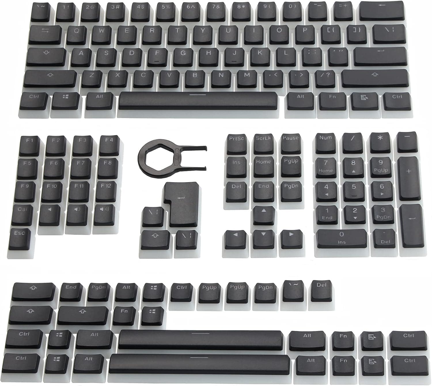 Happy Balls Keycaps PBT Backlit Doubleshot Cherry MX Pudding Keycap Set OEM Profile Translucent with Keycap Puller for US UK Layout 61 68 84 87 104 108 MX Switches Mechanical Keyboard(Black)