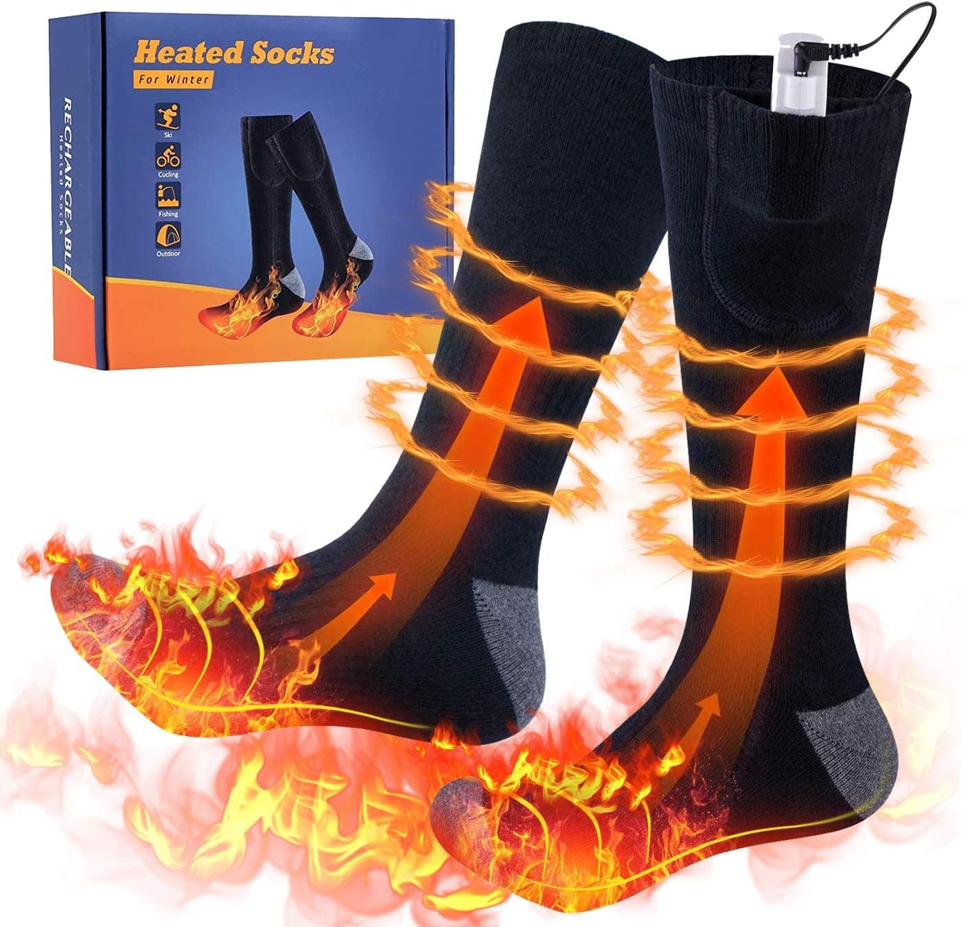Heated Socks for Men Women, Rechargeable Electric Heating Socks with 3 Speed Temperature, Winter Ski Hunting Camping Hiking Riding Motorcycle Warm Cotton Socks Foot Warmer