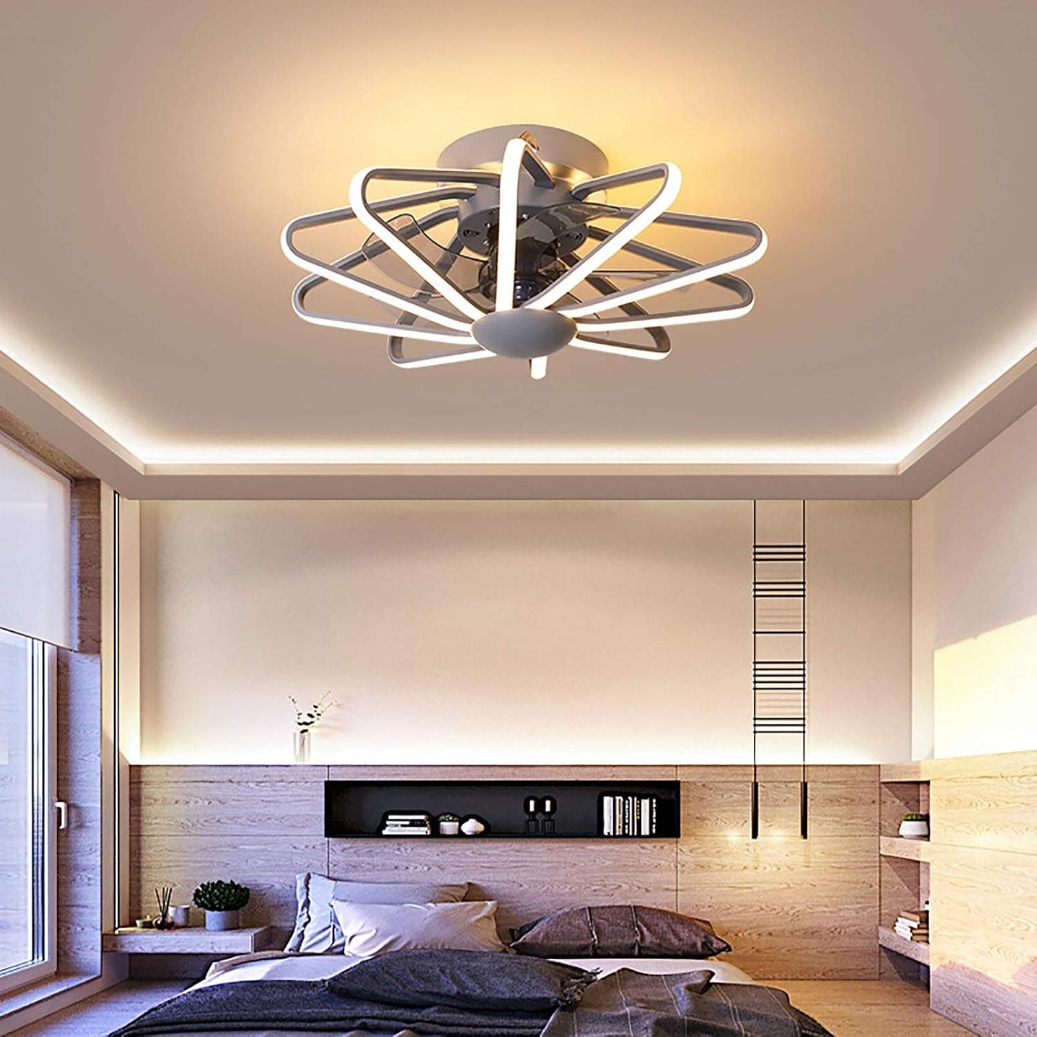 Flush Mount Ceiling Fan with Light, Remote Control with 3-Speed Wind and 3-Color Lighting 22″ Modern Fandelier for Low Profile Ceiling Room,Gray