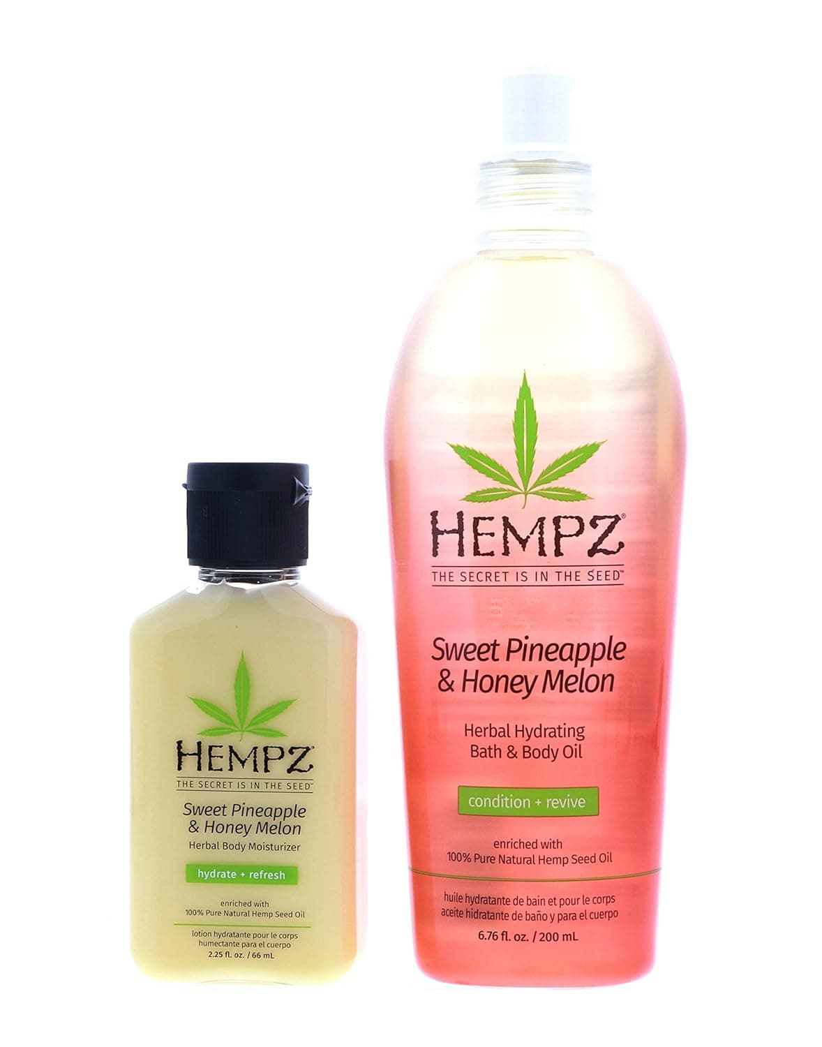 Hempz Sweet Pineapple & Honey Melon Set- Bath & Body Oil 6.76 Oz, Body Lotion 2.25 Oz Set, 6.76 Oz