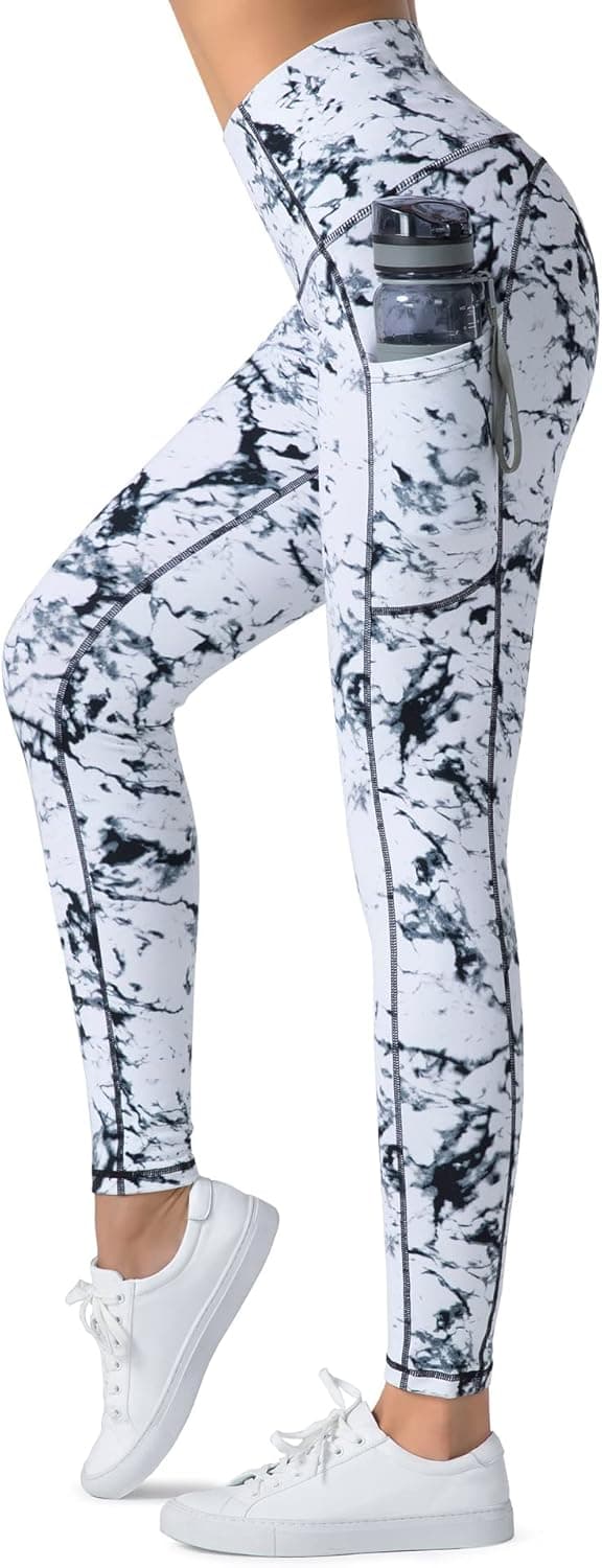 Dragon Fit High Waist Yoga Leggings for Women with 3 Pockets,Tummy Control Workout Running Pants,Athletic Compression Leggings(X-Large, Ankle58-Marble)