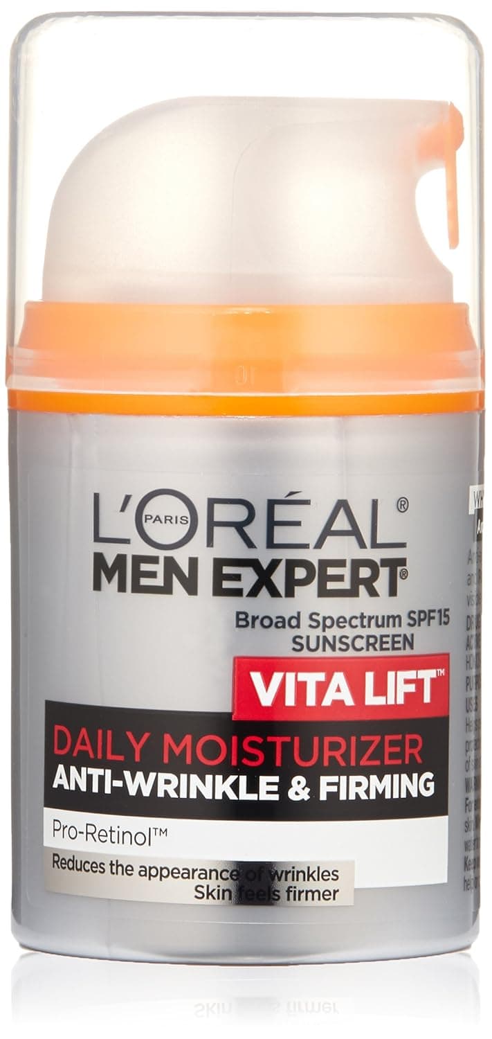 L'Oreal Men Expert Vitalift Anti-Wrinkle & Firming Face Moisturizer with SPF 15 and Pro-Retinol, Face Moisturizer for Men, Beard and Skincare for Men, 1.6 oz