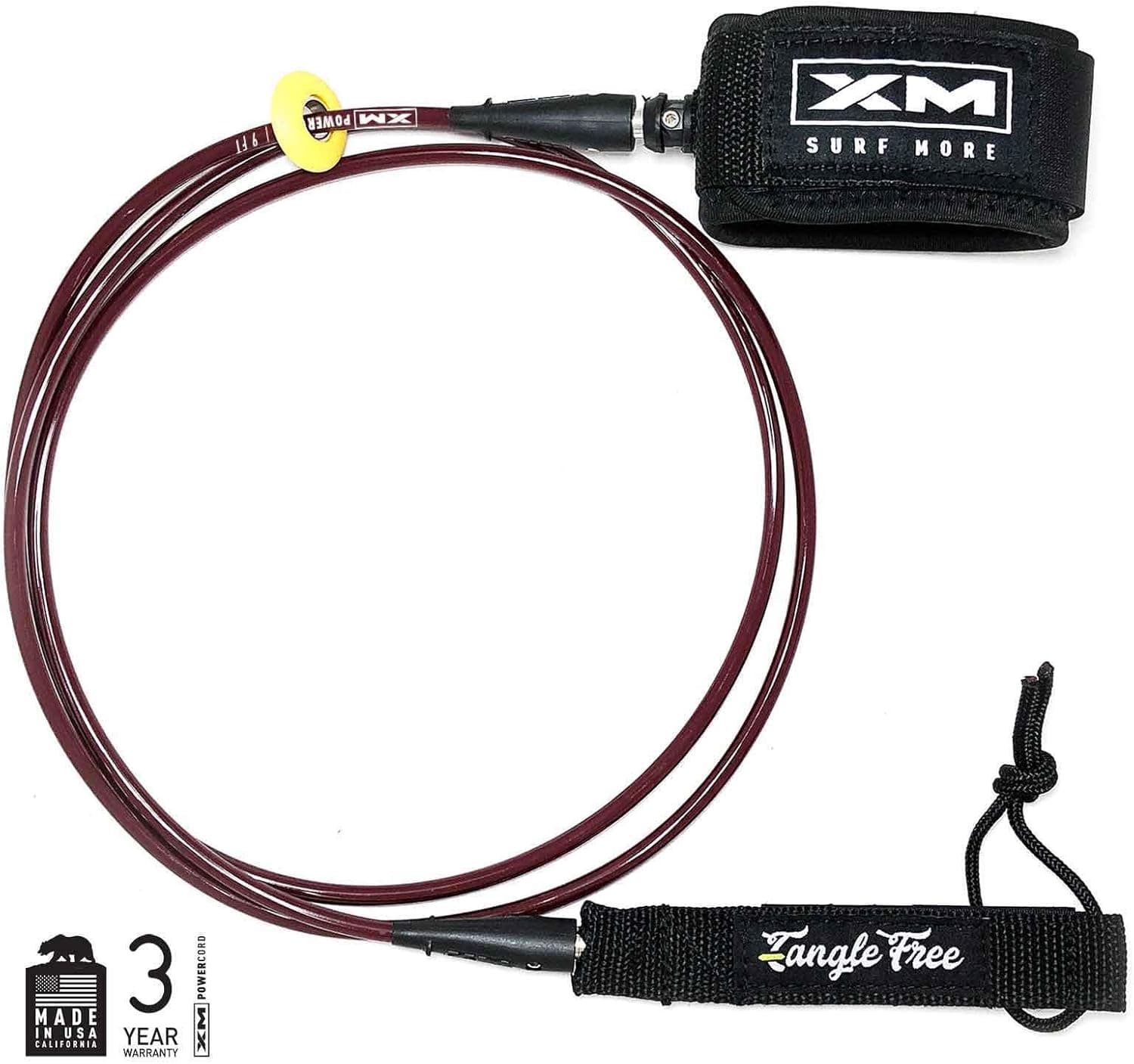 XM SURF MORE Surfboard Leash - Tangle-Free Surf Leash for Short Boards & Long Boards - Adjustable, Ultra-Strong Strap for Ankle Support - COMP Strength Cord (.220in) - USA Made