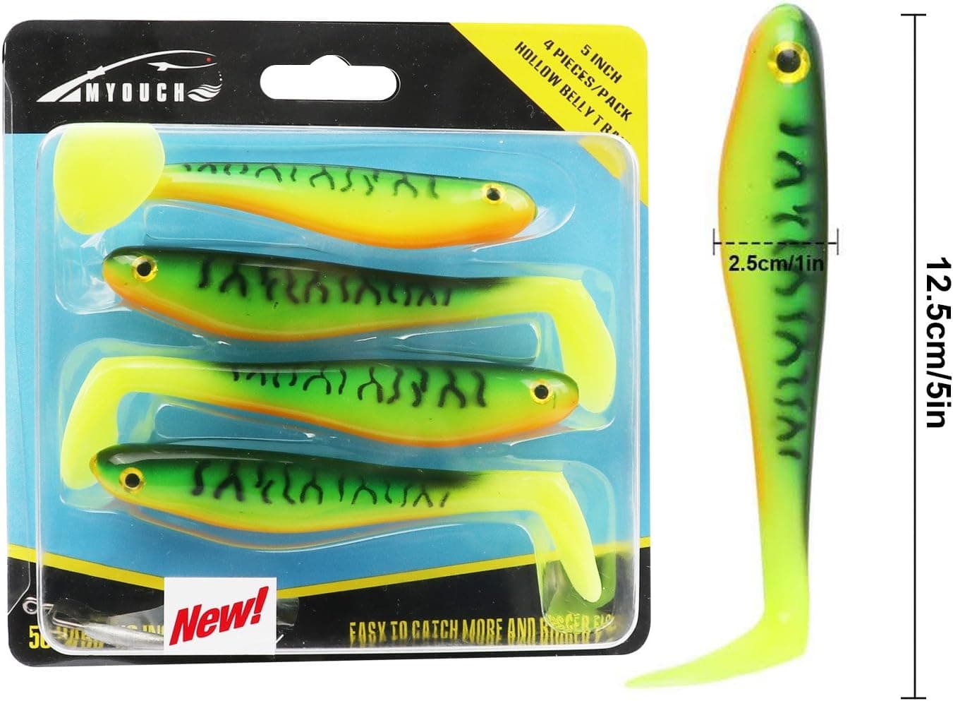 MYOUCH 2018 New Hollow Belly Soft Fishing Lure Swimbait(Hard Jig Included)