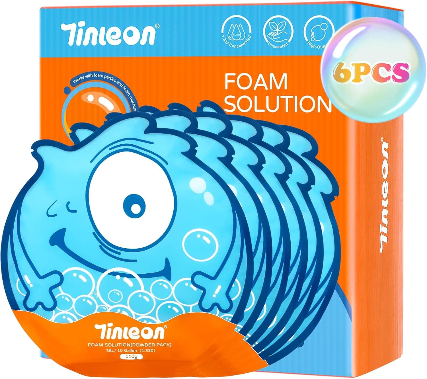 Tinleon Concentrated Foam Party Solution - 6 Powder Packs Makes up to 60 Gallons of Foam Party Fun