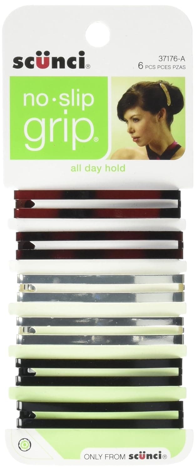 Scunci No-Slip Grip Open Center Stay Tight Barrettes, 6 Count