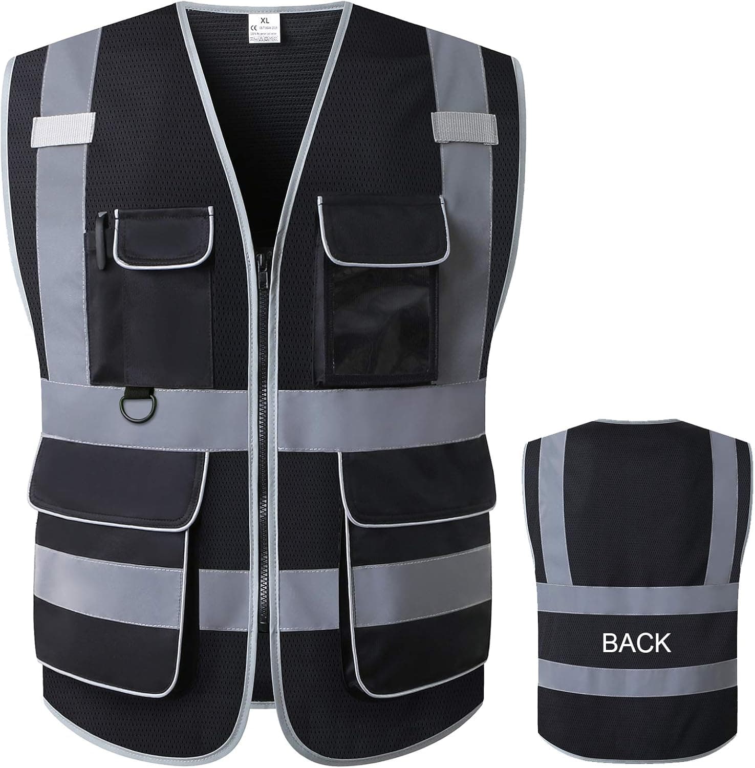 LOHASWORK Reflective Mesh Safety Vest - High Visibility Multi Pockets Breathable Workwear, ANSI/ISEA Standard (Small, Black)