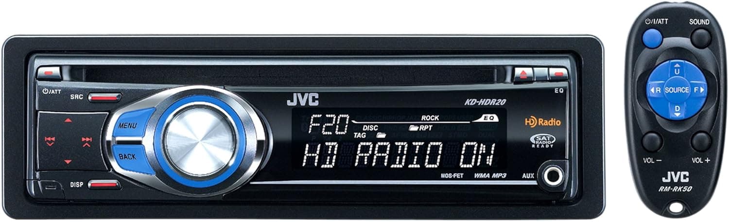 JVC KD-HDR20 Single-DIN CD/HD Radio/MP3/WMA-Compatible Receiver with Remote Control and J-Bus Expandability