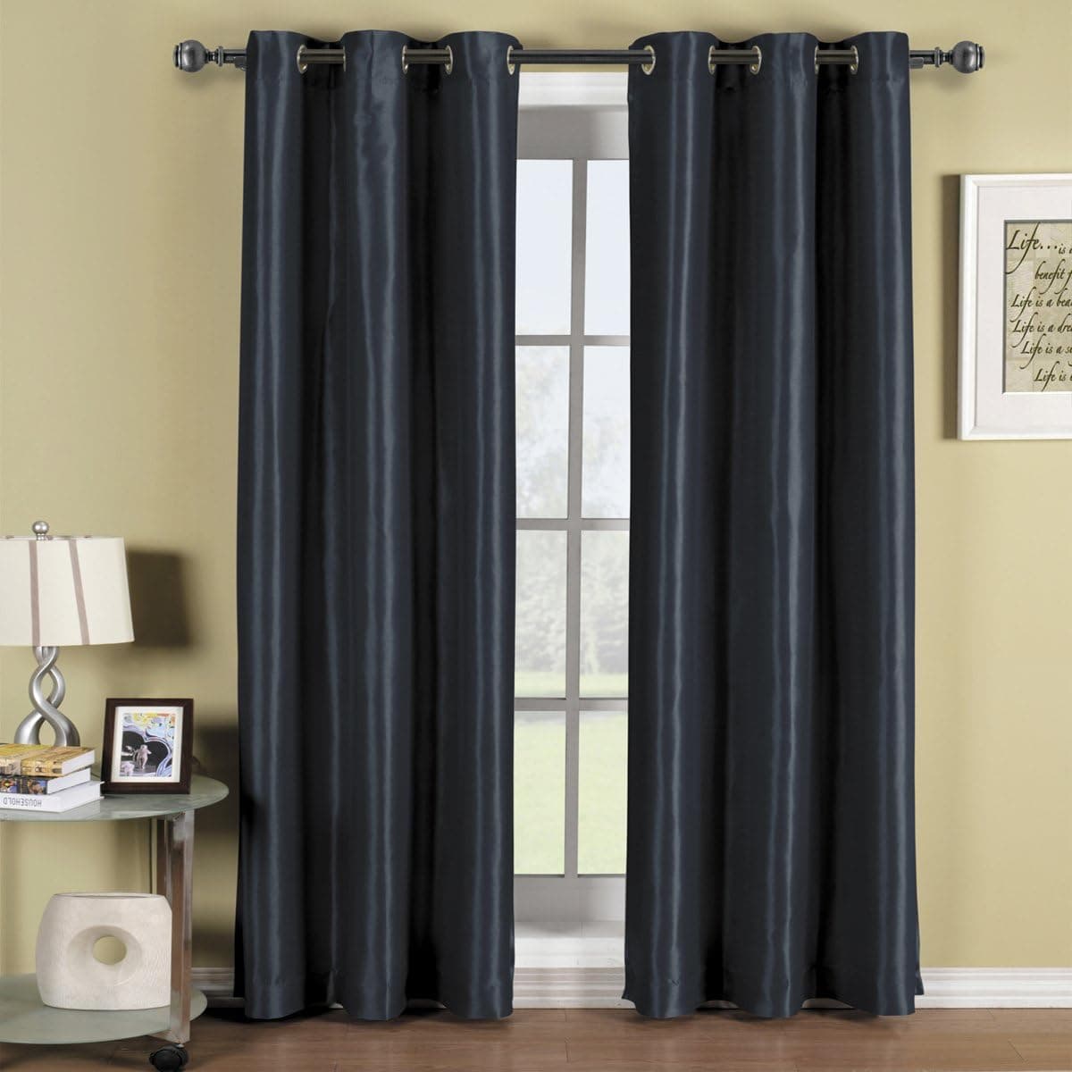 Royal Hotel Bedding Soho 100% Blackout Window Curtains Panels, Top Grommet Faux Silk Panels, Solid Curtains Set of 2, Pair Curtains, 108 Inches Long, Navy