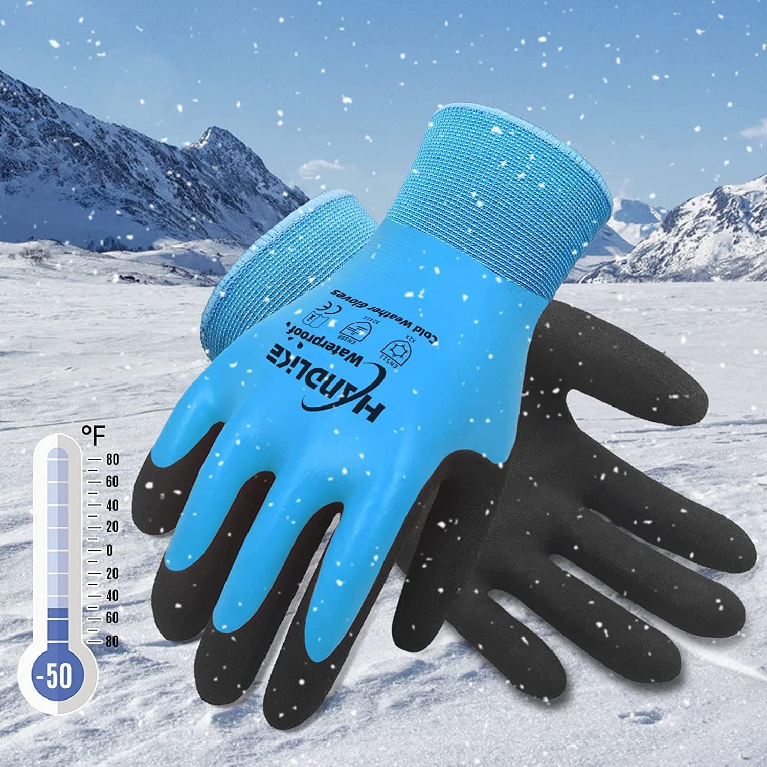 HANDLIKE 2.0 Upgraded Waterproof Winter Work Gloves with Double Thermal Shell and Latex Coated, Cold Weather Work Gloves for Men and Women to Keep Hands Warm Outdoors or in the Cold Storage Facility （L）