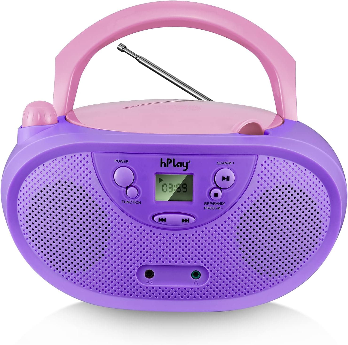 hPlay Gummy GC04 Portable CD Player Boombox with Digital Tunning AM FM Stereo Radio Kids CD Player LCD Display, Aux-Port Supported AC or Battery Powered - Pastel Violet