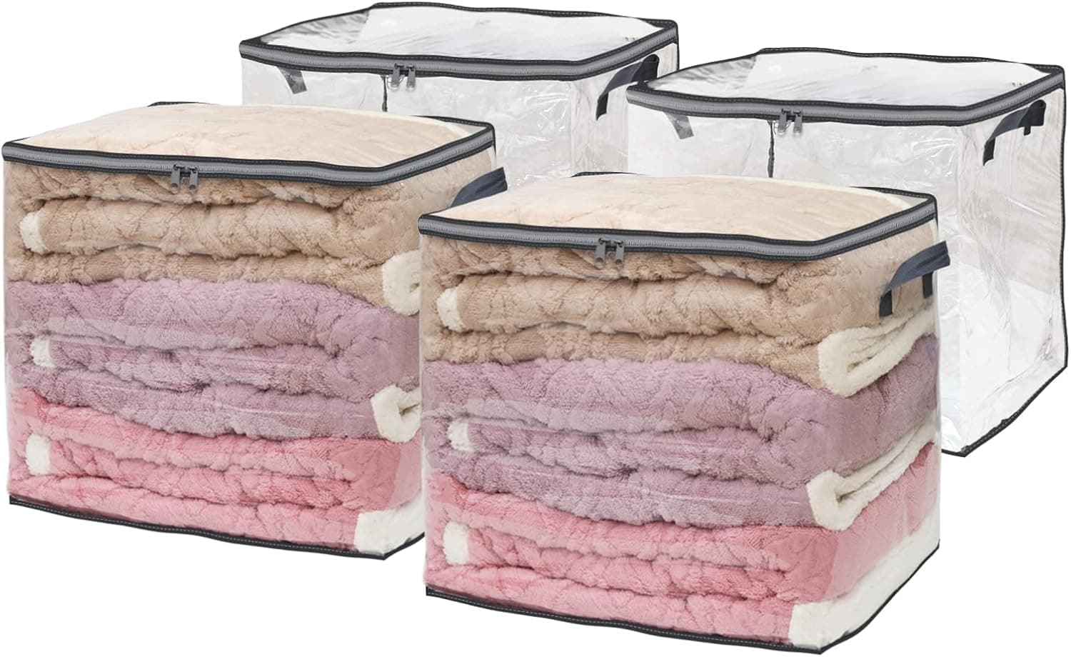 Fixwal 100l Extra Large Blanket Storage Bags with Zipper, Plastic Clear Storage Bags Closet Organizer Storage Containers for Clothes, Comforter, Pillow, Quilts with Reinforced Handles, Grey