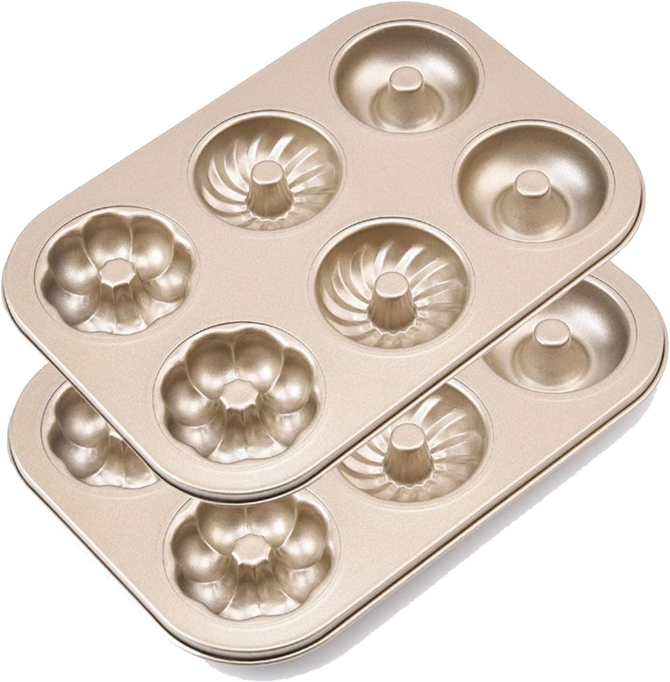 Non-Stick Donut Pans, HAIPUSEN 6-Cavity Donut Baking Pan, Carbon Steel Mini Donut Mold, BPA Free Bagels Doughnuts Biscuit Cake Baking Tray, Set of 2