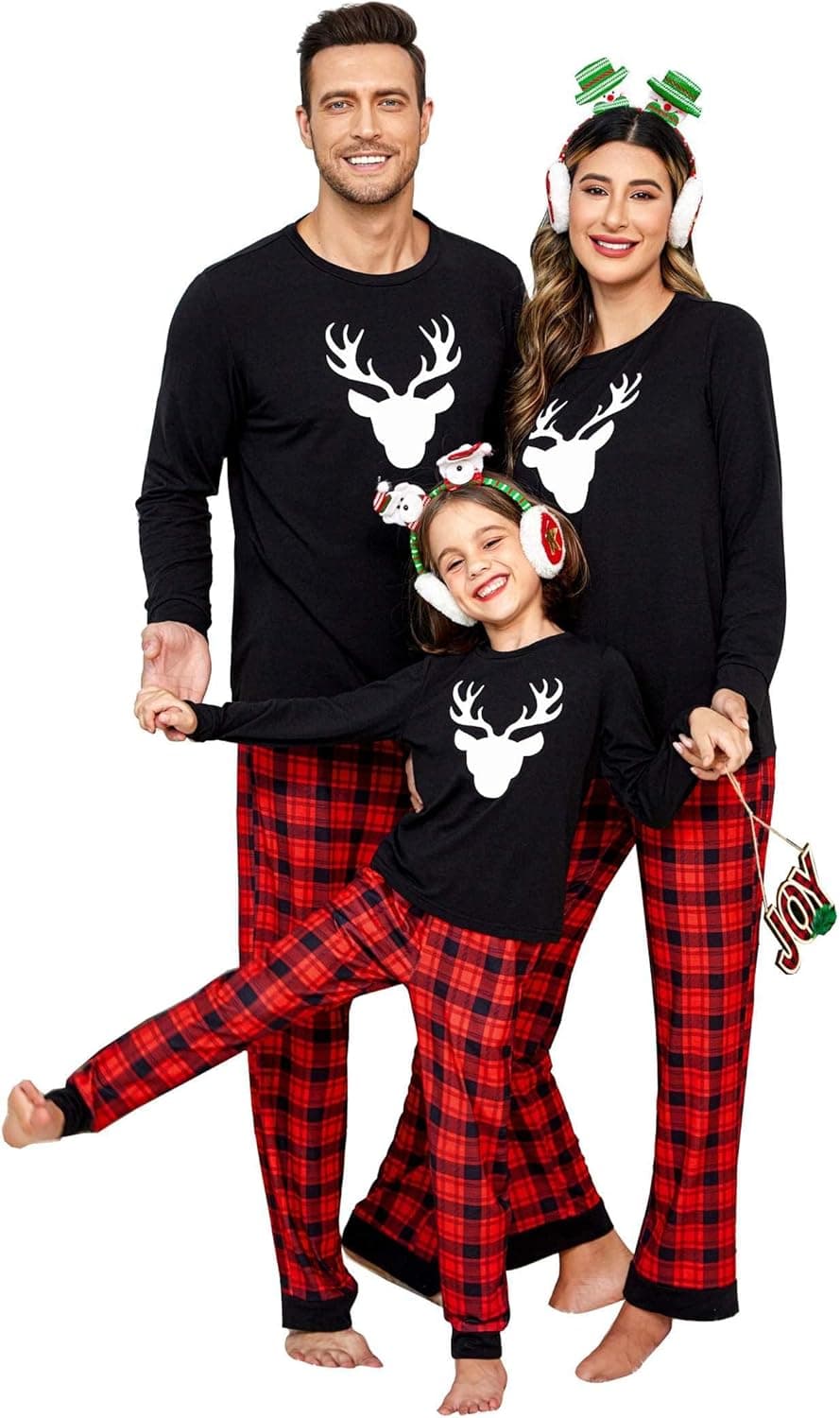 Ekouaer Matching Christmas Family Pajamas Sets, Matching Pajamas for Xmas, Santa Elf Reindeer Print Loungewear