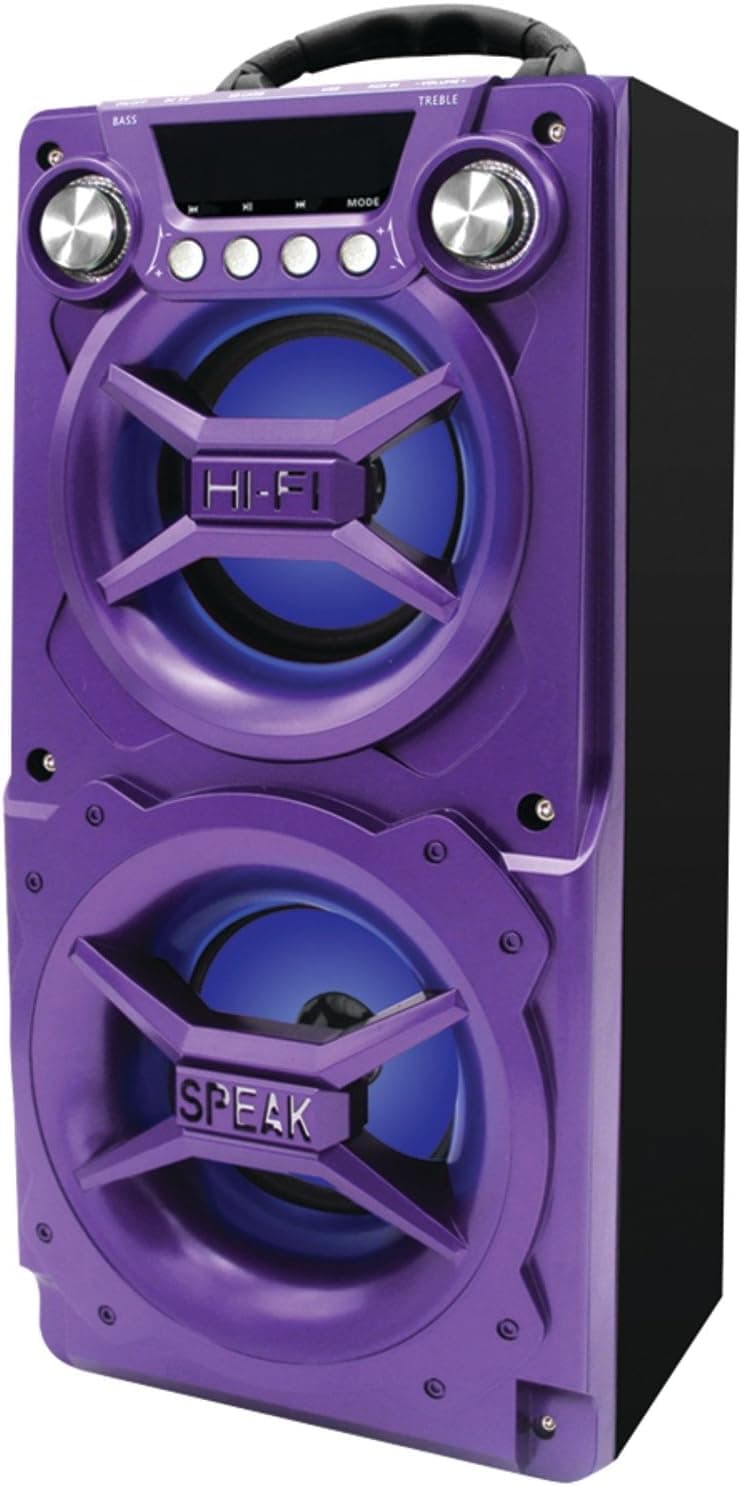 Sylvania SP328-Purple, Portable Speaker with Bluetooth, Connect to iPhone, iPad or Android, Double Subwoofer Heavy Bass, Perfect for Events, Purple