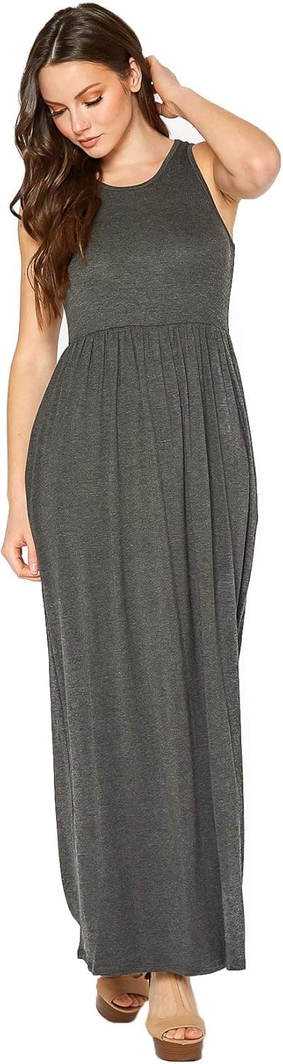 PERSEPHONE Women's and Plus Size Basic Solid Pleated Sleeveless Tank Maxi Dress