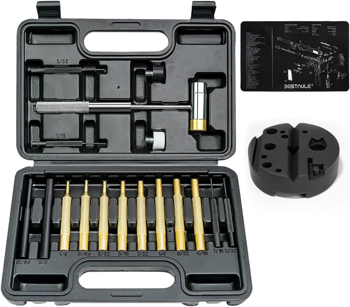 BESTNULE Roll Pin Punch Set, Punch Tools, Made of Solid Material Including Bench Block and Cleaning Mat, Ideal for Maintenance with Organizer Storage Container