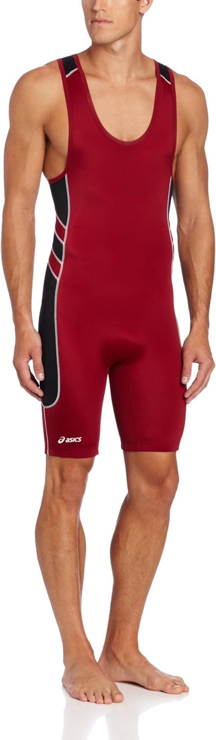 Asics Men's Unrestrained Wrestling Singlet (Cardinal/Black)