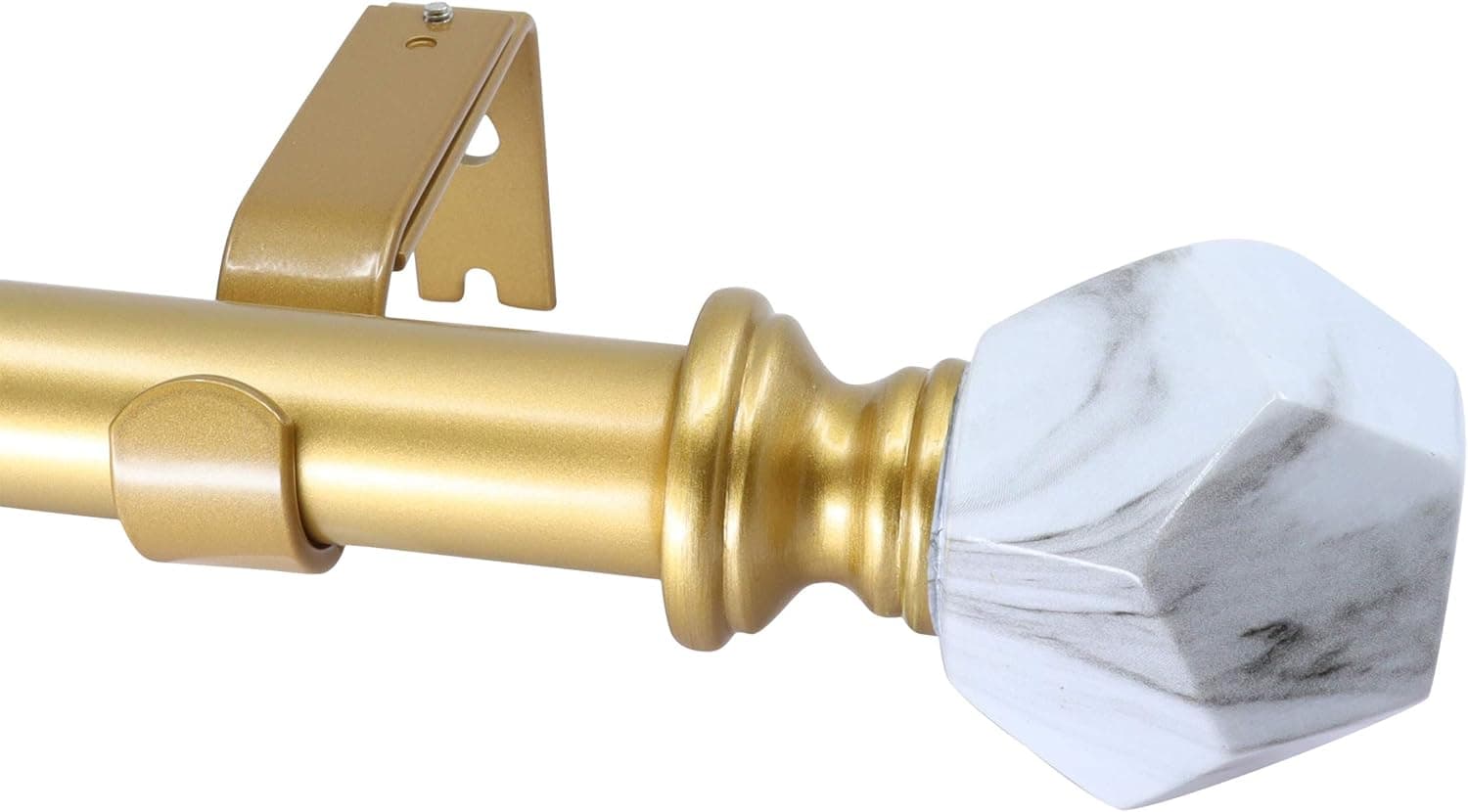 Meriville 1" Diameter Telescoping Window Treatment Curtain Rod, 48" to 84", Gold rod with Varo White Marble Finial