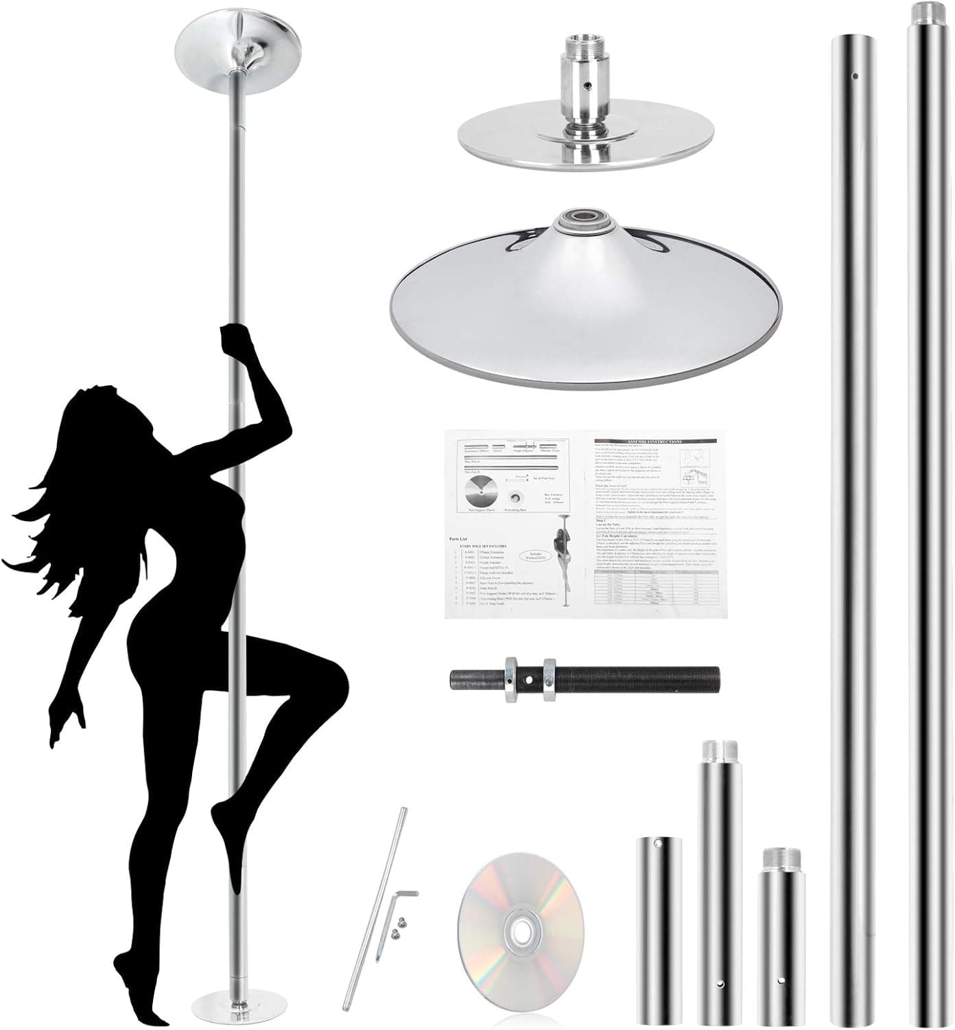 F2C Removable Dancing Pole Kit 45mm Height Adjustable Spinning Dancing Pole for Home Exercise Gym Club Party Use