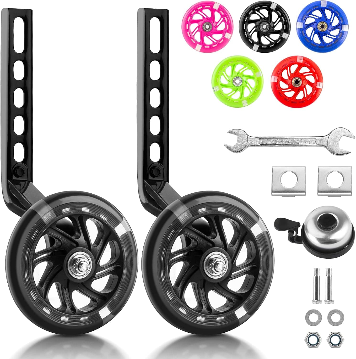 TigeJoy Training Wheels for Kids Bike 12 14 16 18 20 Inch, Ultra Stable Wheel Bicycle Stabilizers, Include a Pair Flash Mute Big Training Wheel for Single Speed Bicycle, Mounted Kit, Bell, and Manual