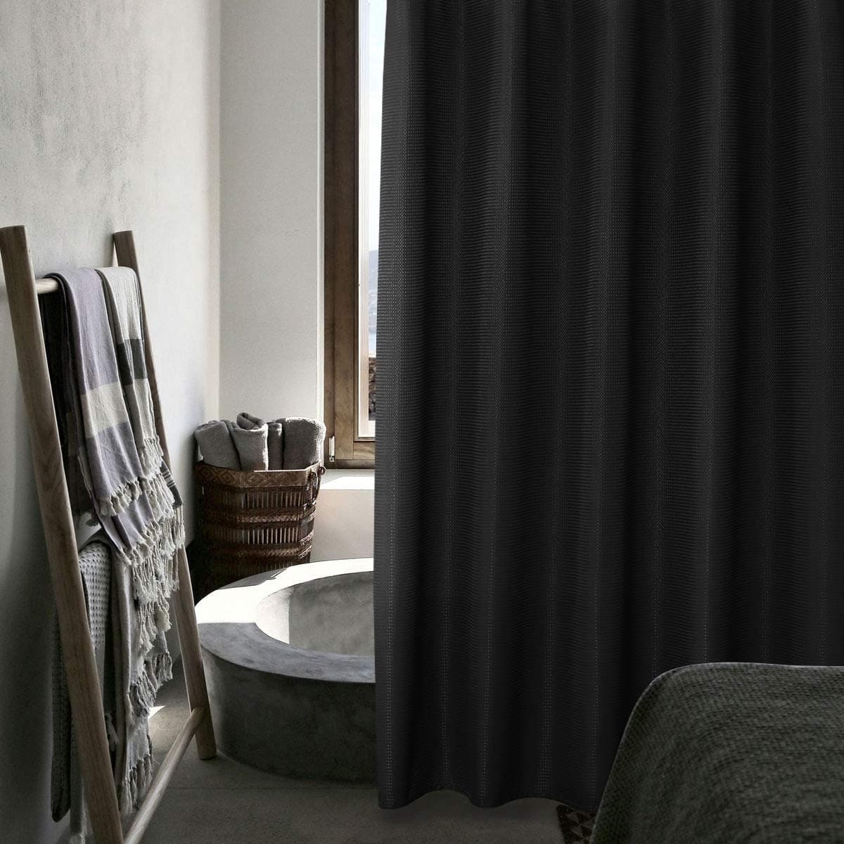 SPXTEX Black Bathroom Shower Curtains 84 inches Long Waffle Waterproof Shower Curtains Farmhouse Modern Rectangle Textured Bathroom Shower Curtains with Hooks Decorative Shower Room 72" W X 84" L