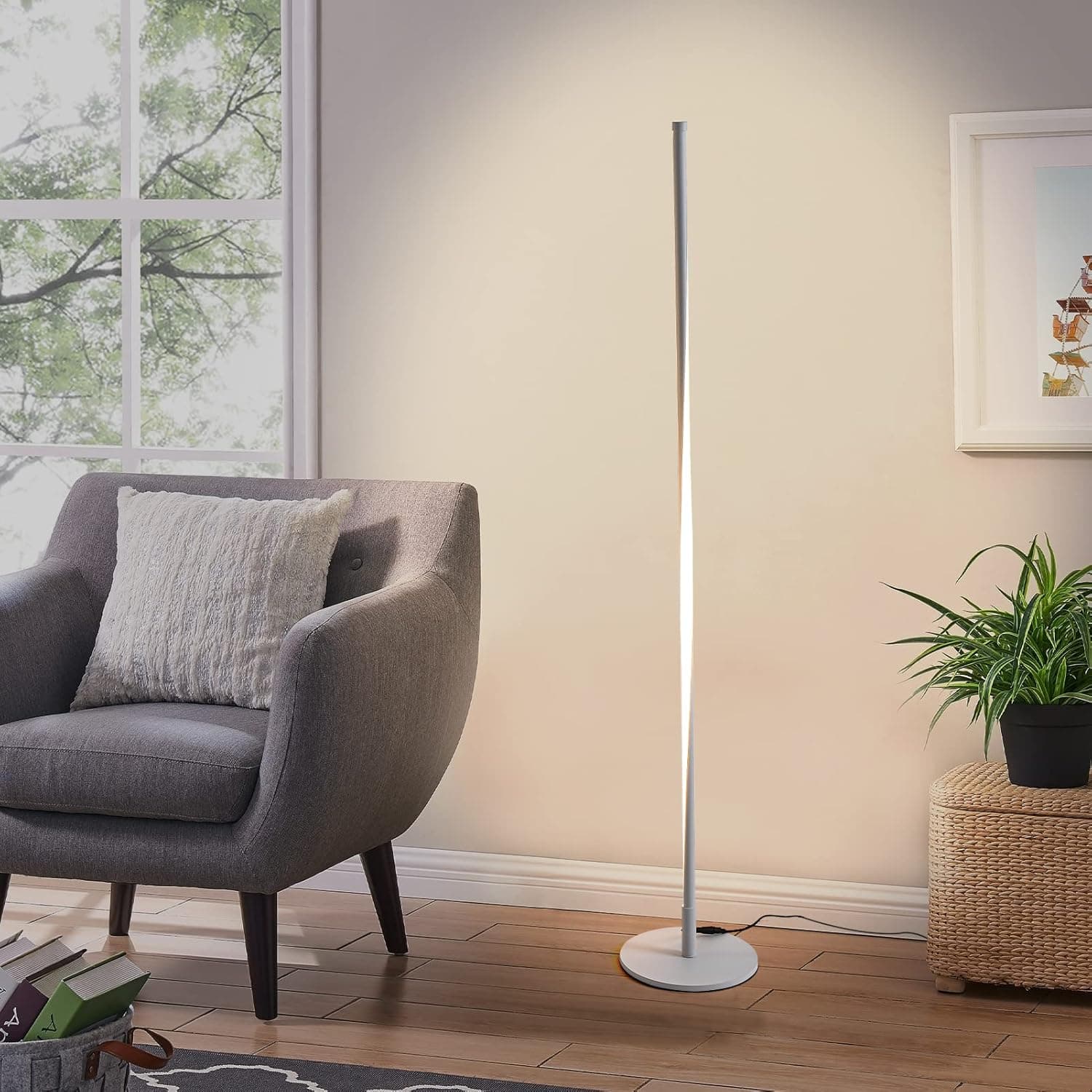 FCTWAKS Corner Floor lamp, 51" Tall 17W LED Modern Floor Lamp with Remote, Stepless Adjustable 3000K-6500K Colors & Brightness Minimalist Floor Lamp, Standing Lamp for Bedroom & Living Room -White