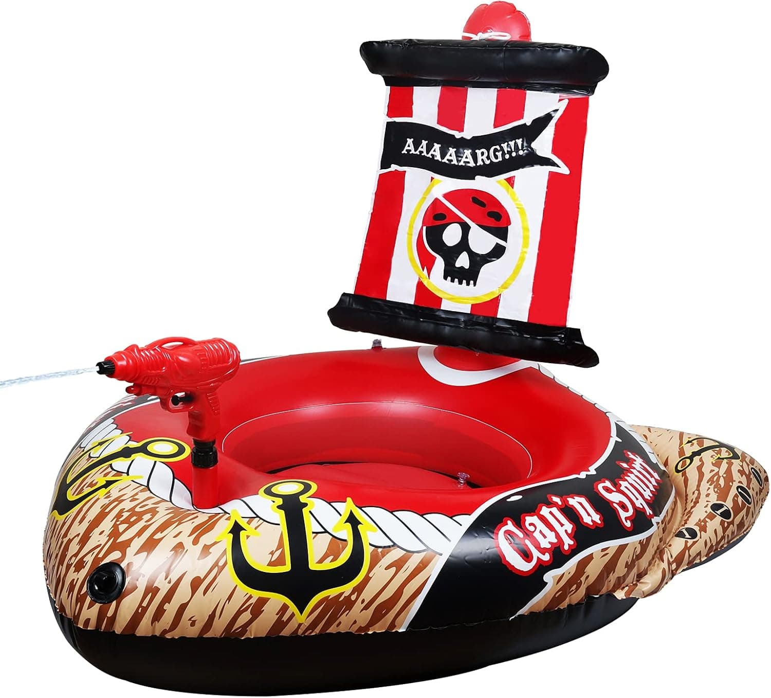 Webonley Inflatable Pirate Ship Float Kids Swimming Pool Toys Boat, Suitable for Children Aged 3-12, Built-in Water Guns (Classic-Brown)