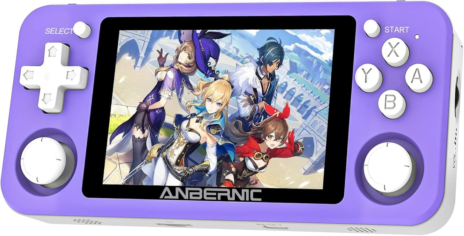 RUIXIAO RG351P Handheld Game Console with 2521 Classic Games , Portable 3.5 Inch 64G TF Memory Card Handheld Retro Video Game, Boys & Girls Favorite Two-player Game Console(Purple)