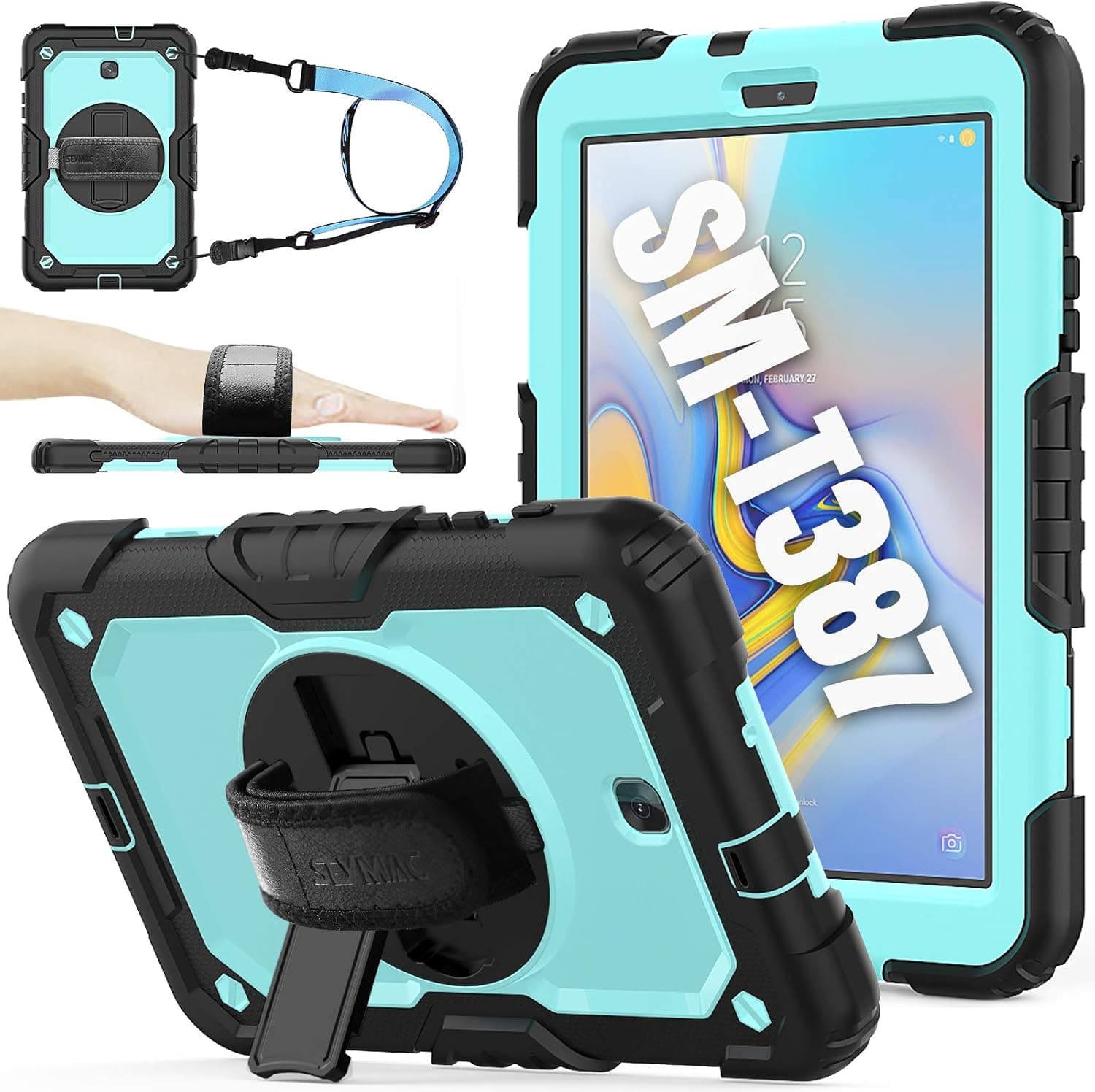 SEYMAC stock Case for SM-T387, 2018 Version of Galaxy Tab A 8.0, (Not fit Other Galaxy Tab A 8.0) - Whiteblue+Black
