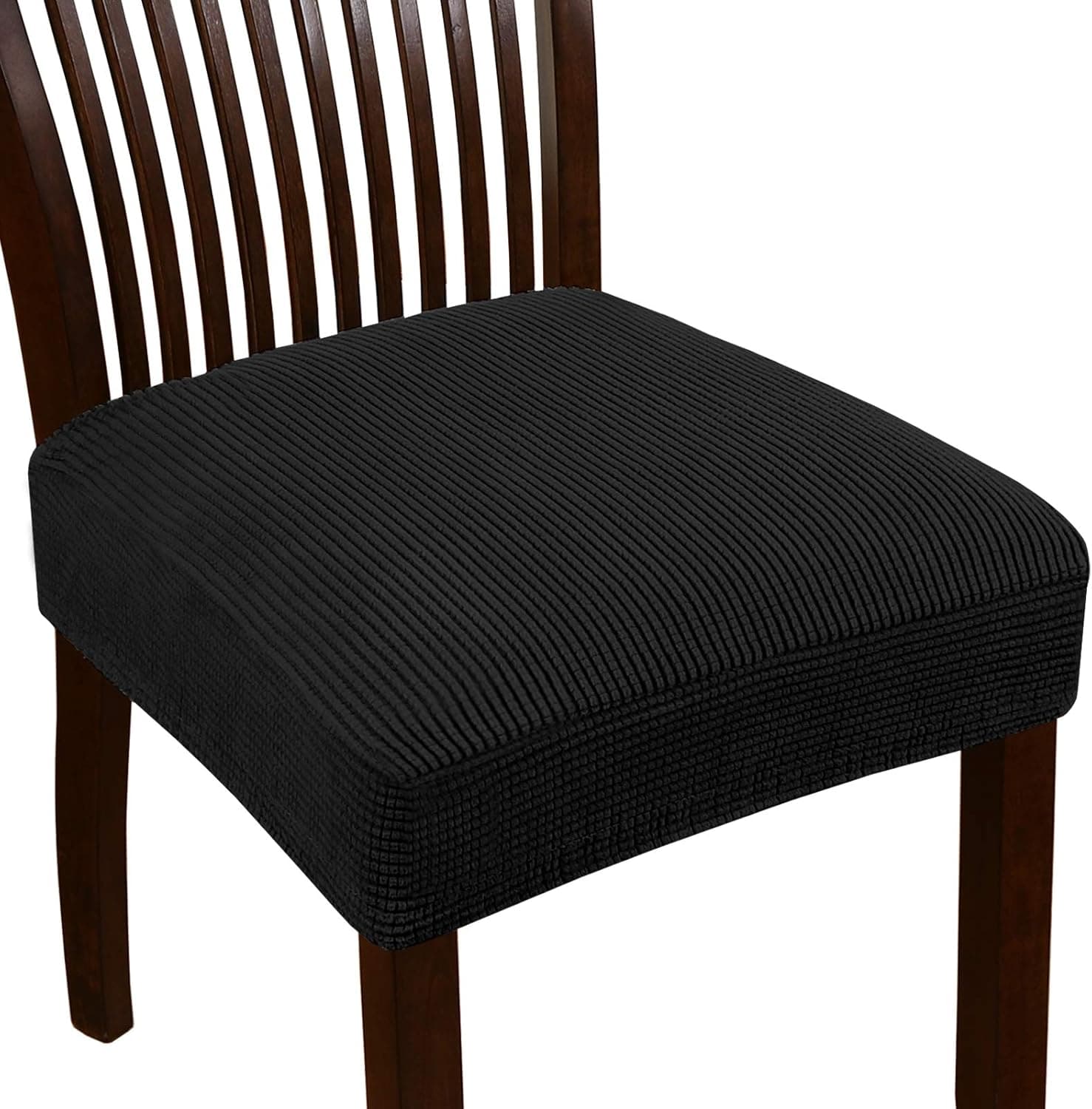 Turquoize Stretch Jacquard Chair Seat Covers Seat Covers for Dining Room Chair Covers Chair Seat Slipcovers Removable Washable Chair Seat Cushion Slipcovers for Dining Room (6 Pack, Black)